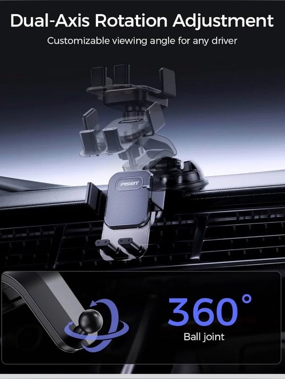 Dashboard Car Phone Mount - One Press Lock Dash Phone Holder for Car